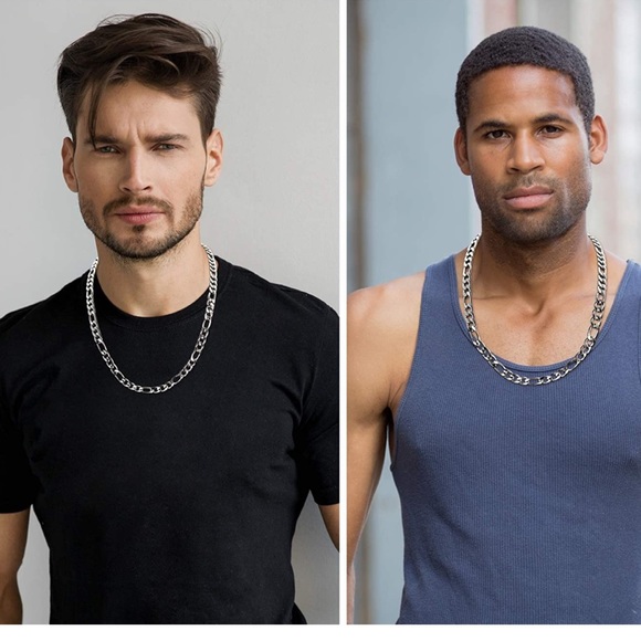 🎉HP🎉Men’s 5mm Stainless Steel Figaro Link Chain - Picture 2 of 7